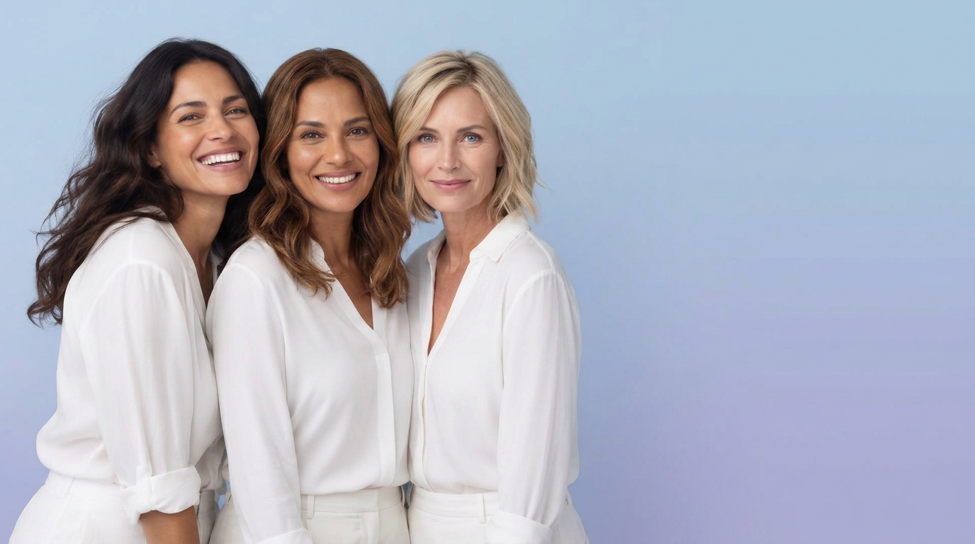 Three women smiling together